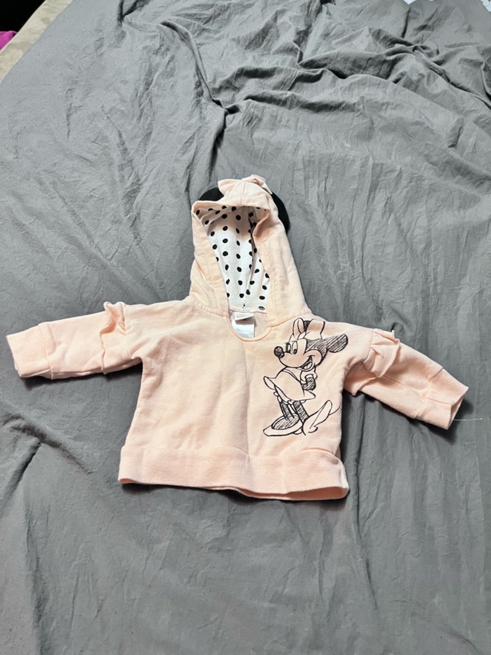 Disney Baby Light Peach Hooded Top with Black Polka Dot Lining
